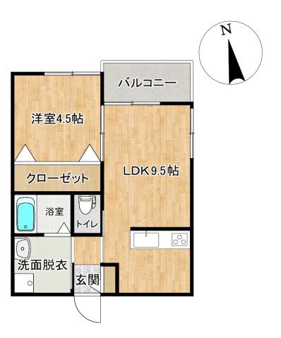 グランドブルー金比良(1LDK/1階)の間取り写真