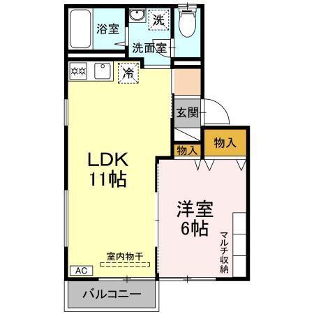 アパートメントコア β(1LDK/2階)の間取り写真
