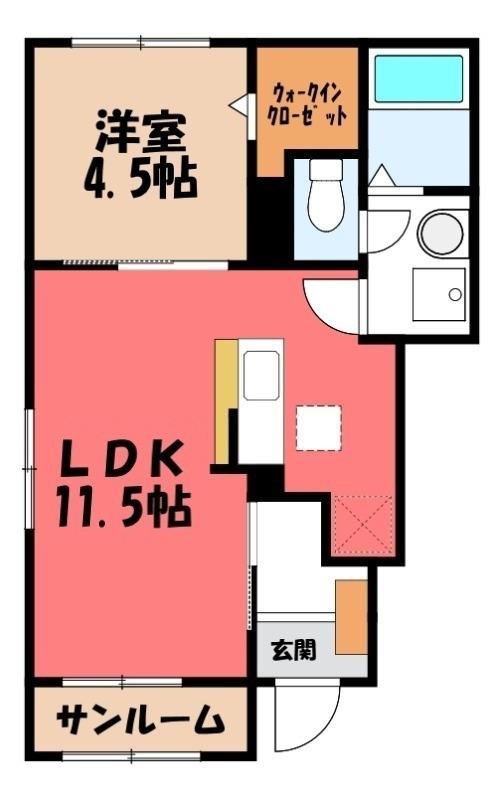 ヒカルサ熊谷肥塚I(1LDK/1階)の間取り写真