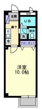 カレッジハイツ山地A・B棟(1K/2階)の間取り写真