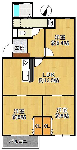 上田東町2号棟(3LDK/3階)の間取り写真