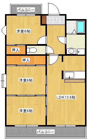 アビタシオン二日市 603号(3LDK/6階)の間取り写真