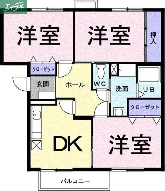 グレイトササイD(3DK/1階)の間取り写真