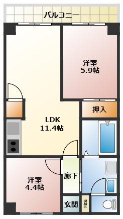ハイツサウスウィンド(2LDK/3階)の間取り写真