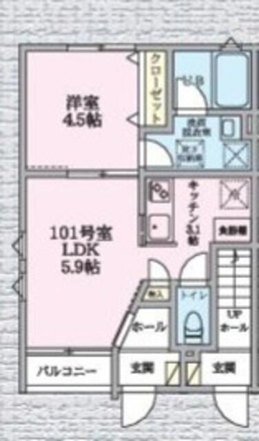 エクセルピア萩中3番館(1LDK/1階)の間取り写真