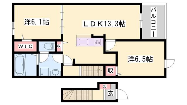 エスパス リッシュ 田井 B(2LDK/2階)の間取り写真