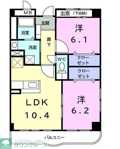 ヴィラ カリーノ(2LDK/2階)の間取り写真