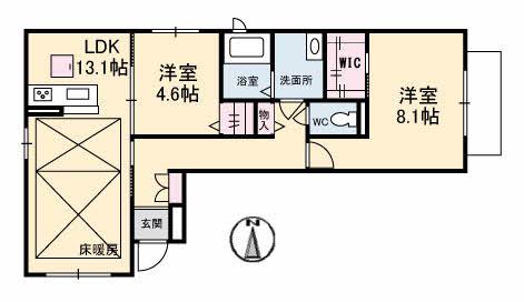 シャーメゾン伊福町(2LDK/1階)の間取り写真