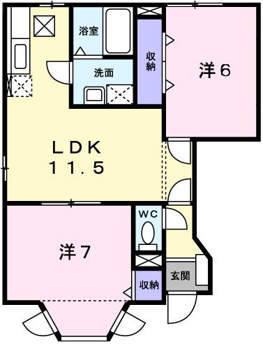 アムライン B棟(2LDK/1階)の間取り写真