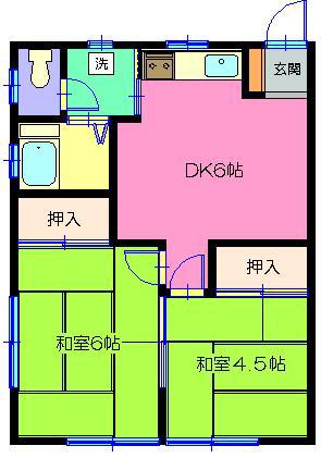 グリーン飯田(2DK/2階)の間取り写真