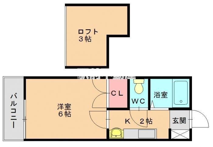 イマージュ香椎I(1K/2階)の間取り写真
