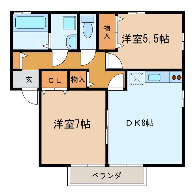 アークパル A(2DK/2階)の間取り写真