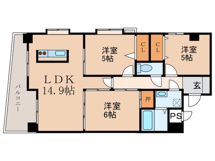 ラビータ北方(3LDK/11階)の間取り写真