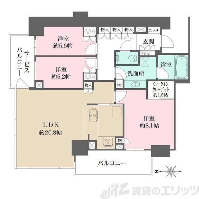 グランドメゾン新梅田タワー THE CLUB RESIDENCE(3LDK/29階)の間取り写真