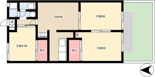 ありあんす(3DK/1階)の間取り写真
