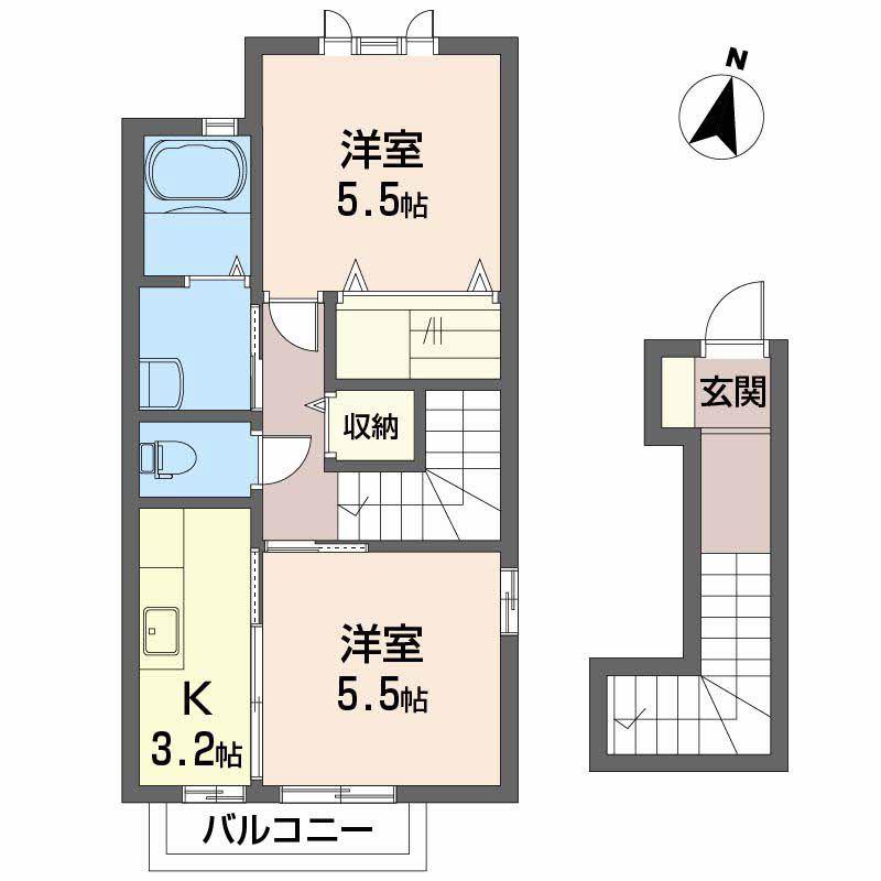シャーメゾンMAEDA A棟(2K/2階)の間取り写真