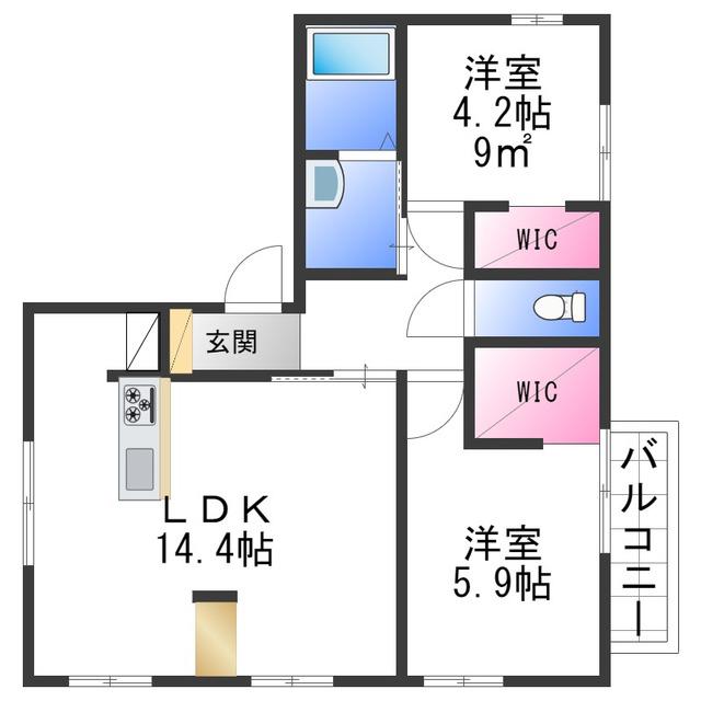メゾンアベリエA棟(2LDK/2階)の間取り写真