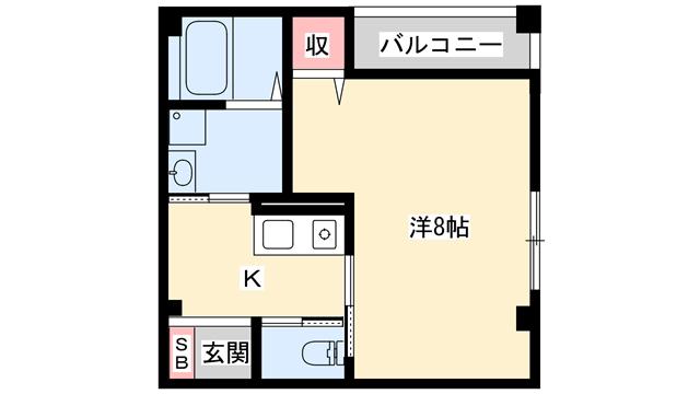 ボヌール姫路STA(1K/4階)の間取り写真