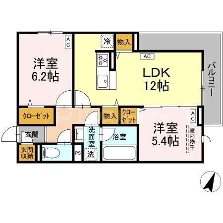 サンモール市川(2LDK/3階)の間取り写真