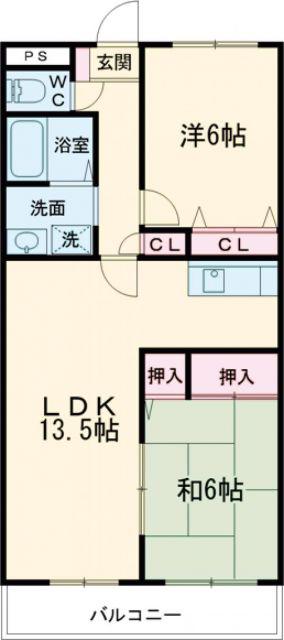 サンセール猪野(2LDK/1階)の間取り写真