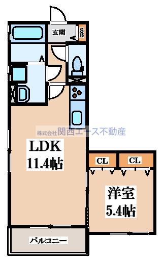 クリエオーレ荒本I(1LDK/2階)の間取り写真