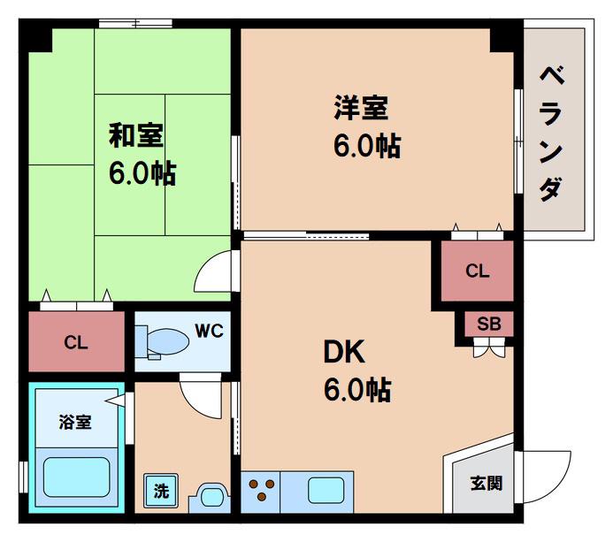 LAKIAMAISON阿倍野(2DK/2階)の間取り写真