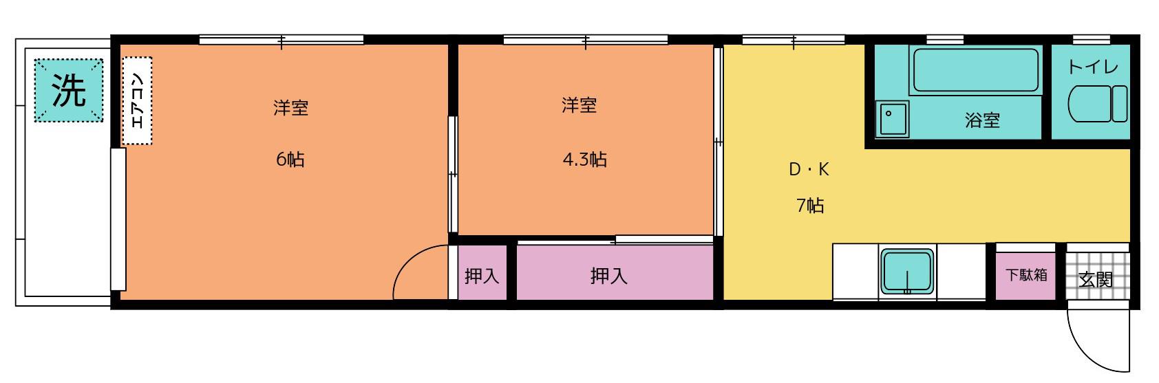 月島福寿マンション(2K/3階)の間取り写真
