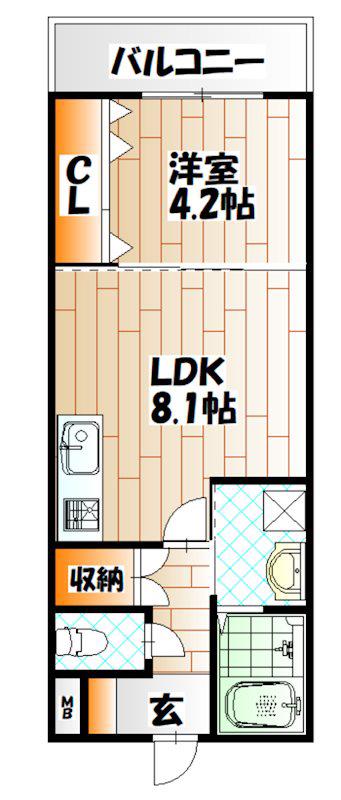 ギャラクシーヴィーラブライト(1LDK/11階)の間取り写真