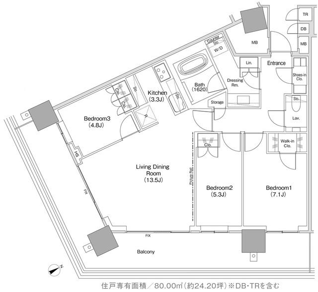 JIYUGAOKA MUSE SQUARE THE RESIDENCE(3LDK/9階)の間取り写真