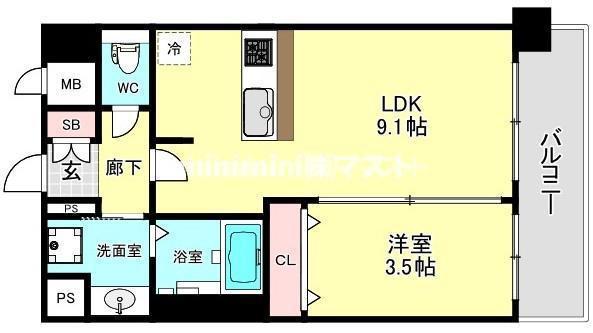 プレサンス桜川グロワール(1LDK/10階)の間取り写真