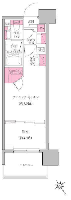 レジディア門前仲町プレイス(1DK/9階)の間取り写真