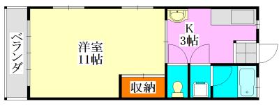 大成レジデンス第2(1K/2階)の間取り写真