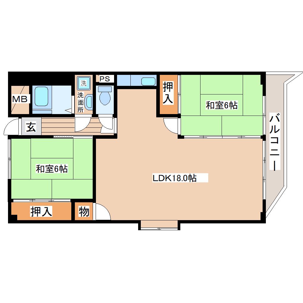 ハイデンス宮城野(2LDK/3階)の間取り写真