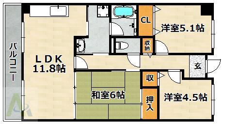 ベガ中上(3LDK/1階)の間取り写真
