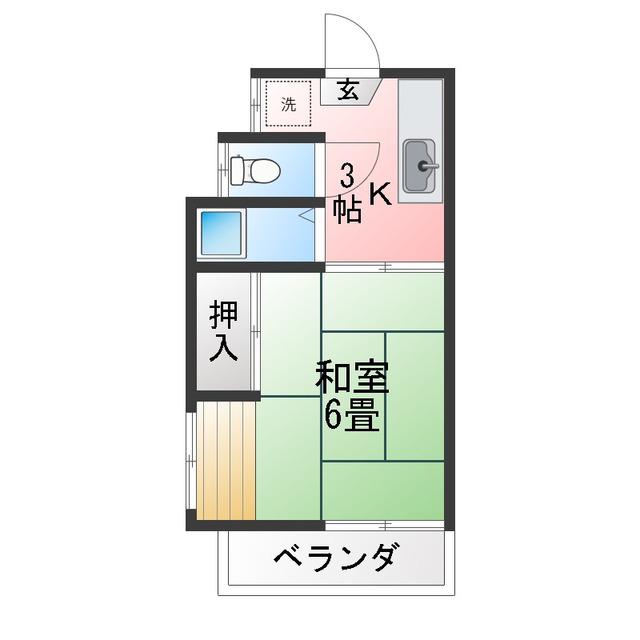 泉荘(1K/2階)の間取り写真