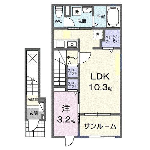 ラポールVII(1LDK/2階)の間取り写真
