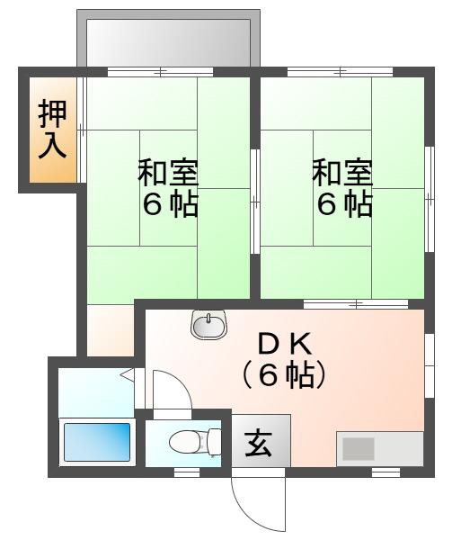 コーポ乙女石II(2DK/2階)の間取り写真