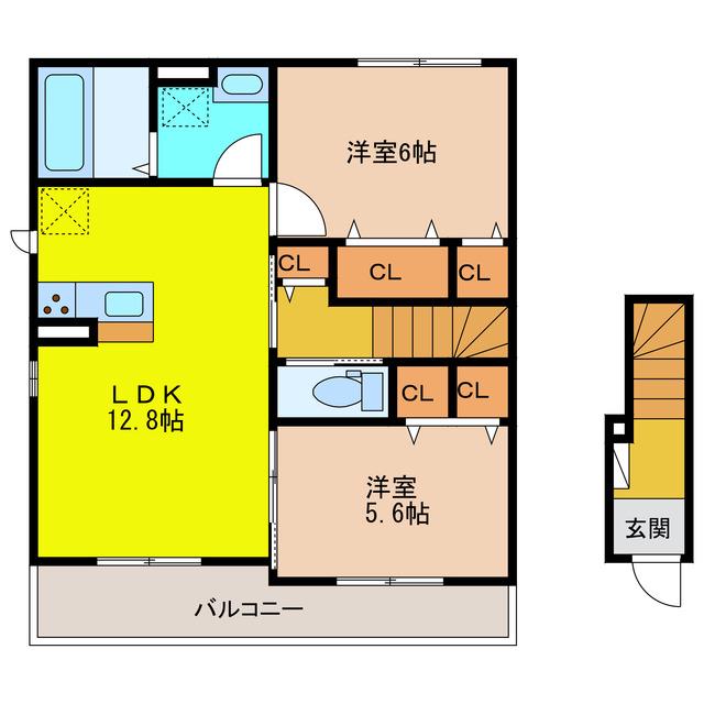 ソレイユB(2LDK/2階)の間取り写真