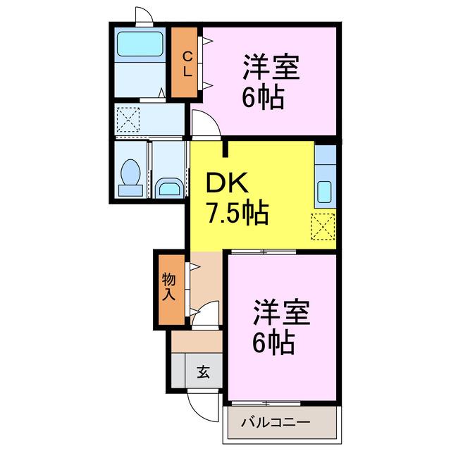 ベルドミールIII(2DK/1階)の間取り写真