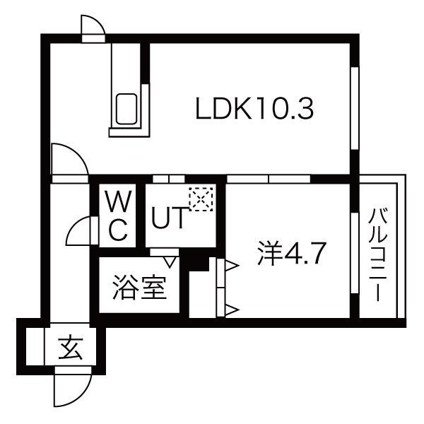 FONS発寒南(1LDK/1階)の間取り写真