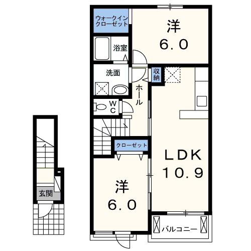フレスクーラ蟻ヶ崎(2LDK/2階)の間取り写真