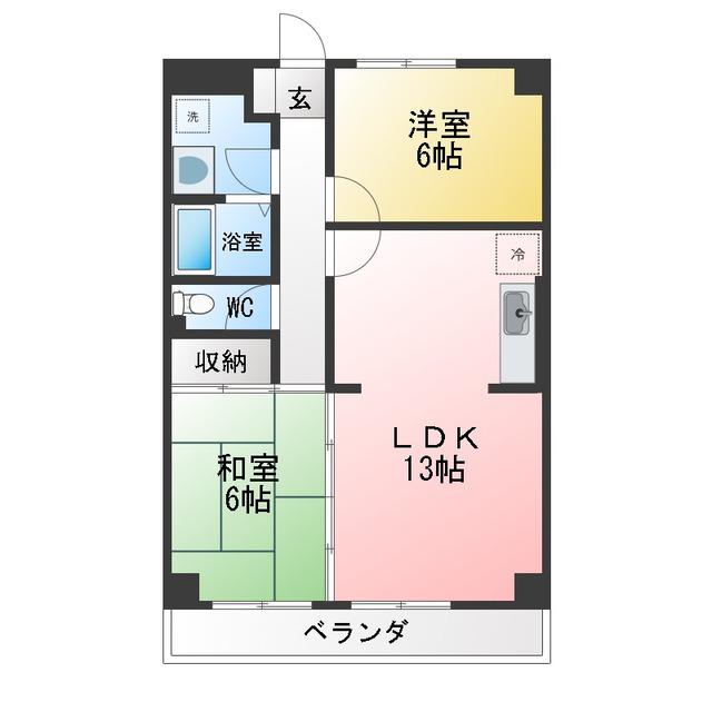 宮の下マンション(2LDK/4階)の間取り写真