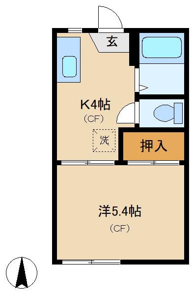 プラムハイツB棟(1K/1階)の間取り写真
