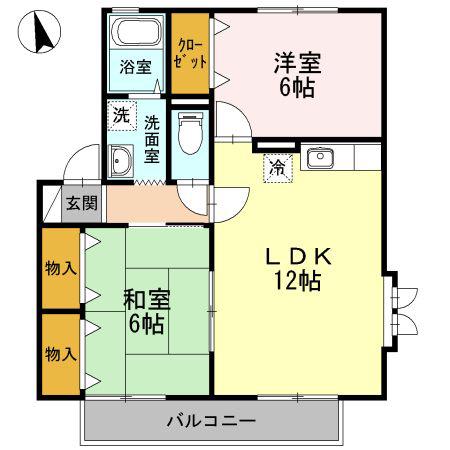 セゾン・ド・フルール E(2LDK/1階)の間取り写真