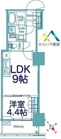 パークアクシス横濱関内SQUARE(1LDK/4階)の間取り写真