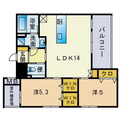 オーク大濠西(2LDK/3階)の間取り写真