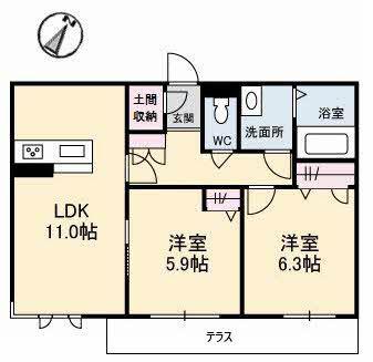 リアンジュ(2LDK/1階)の間取り写真