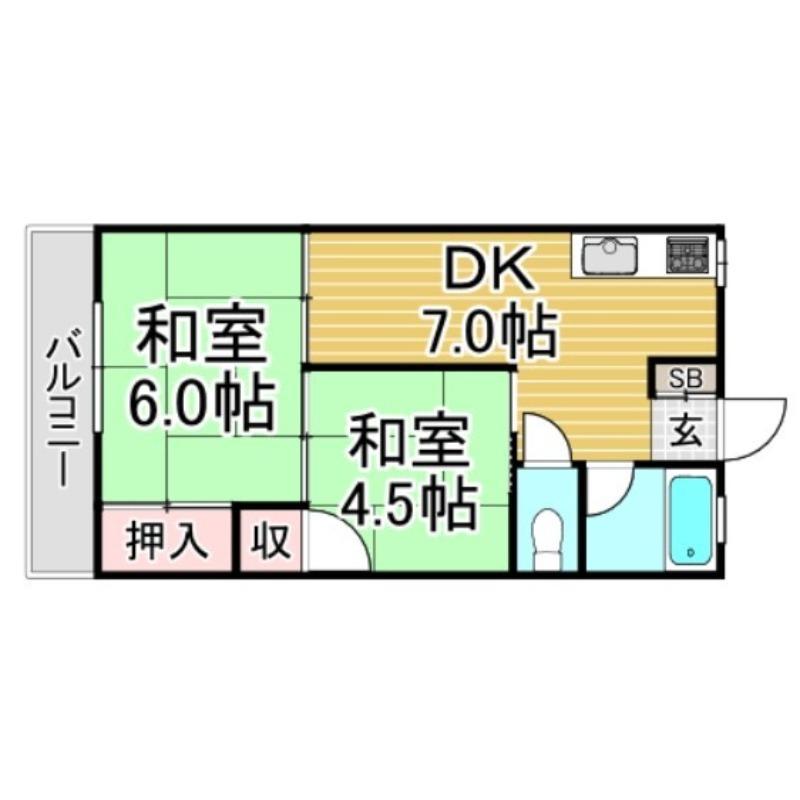 サンライズコーポ(2DK/1階)の間取り写真