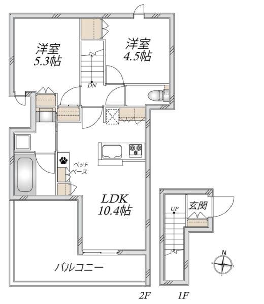 マリスタ大門(2LDK/2階)の間取り写真