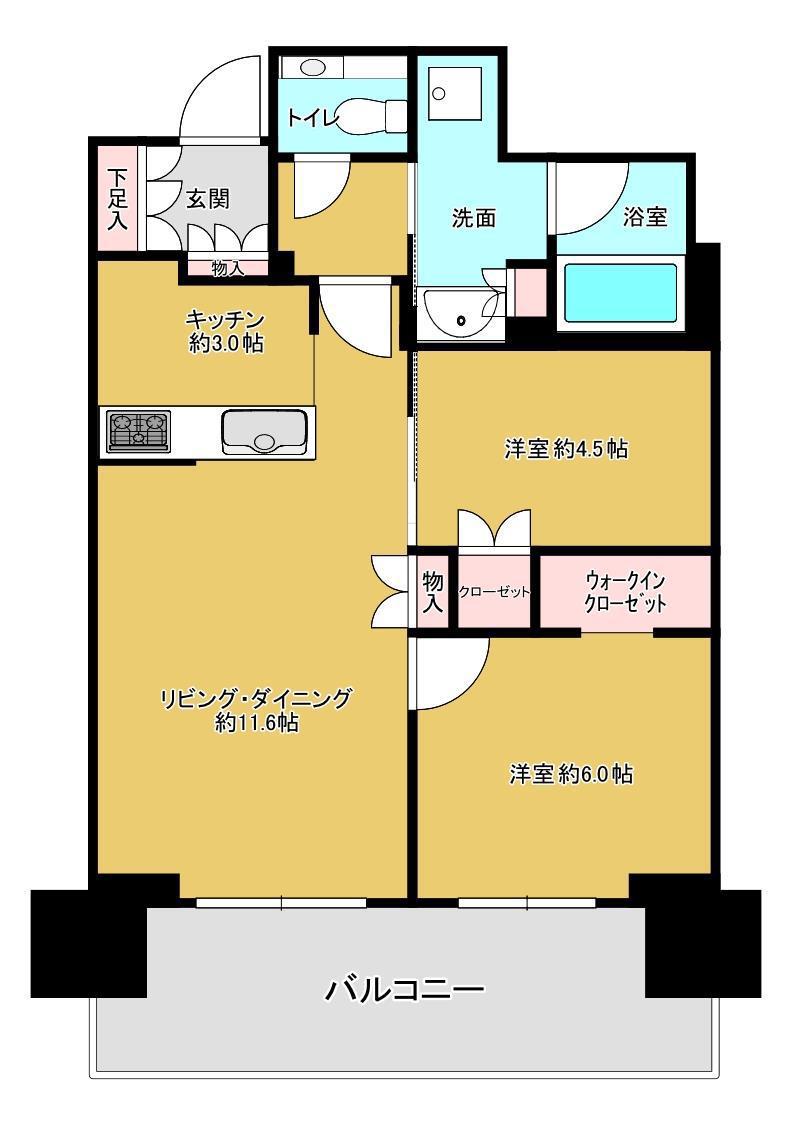 プラウドタワー岡山(2LDK/5階)の間取り写真